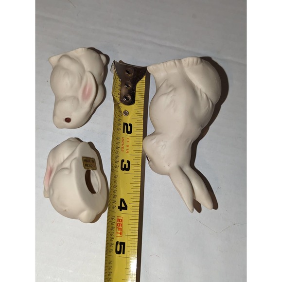 3 Vintage Home Interiors White Matte Porcelain Mom Baby Rabbits Bunnies Mexico - Picture 10 of 10